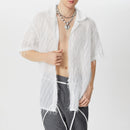 INCERUN Mens Shirts Fringed Chiffon White Shirt V-neck Lapel Short Sleeve Shirt Solid Color Men Clothing