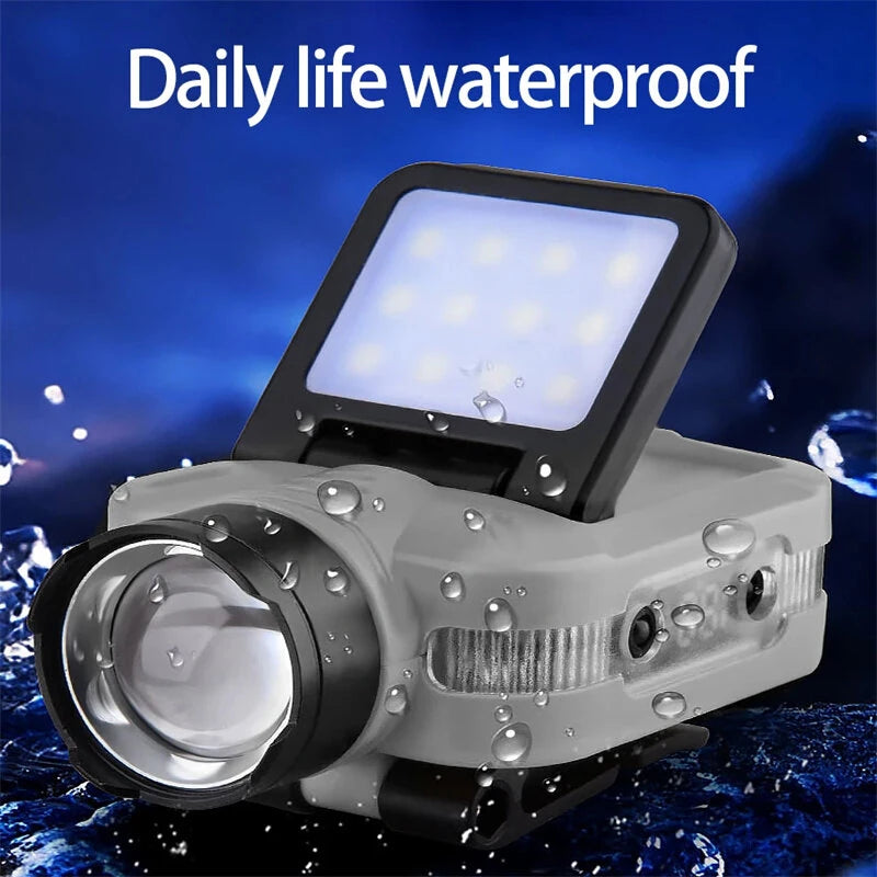 COB+ LED Sensor Headlamp Clip Cap Light USB Rechargeable Head Flashlight Built-in Battery for Fishing Camping