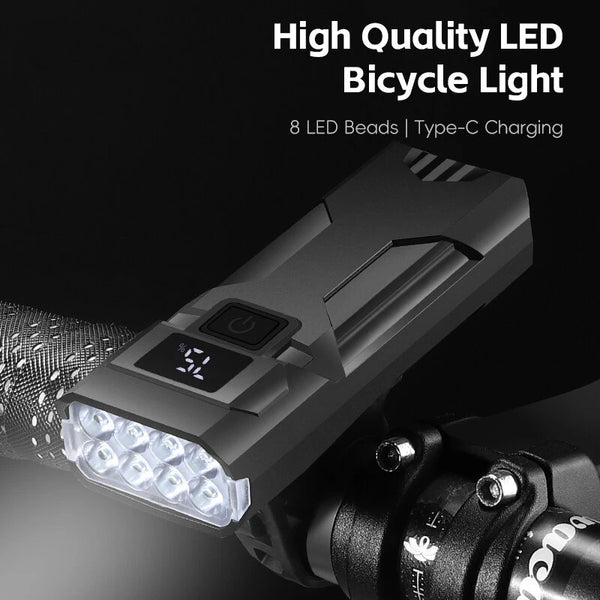 WEST BIKING 400Lm Digital Power Display Bike Headlight Waterproof Type-C Charging Flashlight 8 LED Beads High Brightness Bicycle Front Light for Road Night Riding