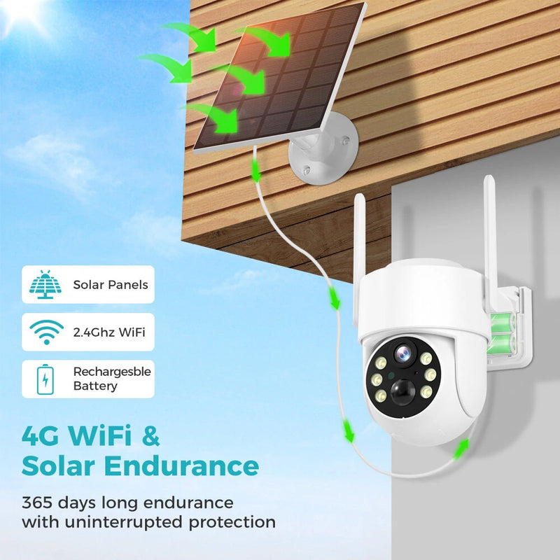 Sovmiku WTD714 4MP HD WiFi PTZ Camera Outdoor Wireless Solar Powered IP Camera Night Vision PIR Motion Detection Two-way Audio Built-in 8000mAh Battery Video IP Surveillance Camera Long Time Standby