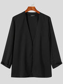 INCERUN Mens Casual Blazer Solid Collarless Casual Long Sleeve Business Blazer