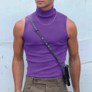 INCERUN Mens Tank Tops Fashion-forward Males Solid Color Knitted High-necked Vest Summer Comfy Sleeveless Men's Top Clothing