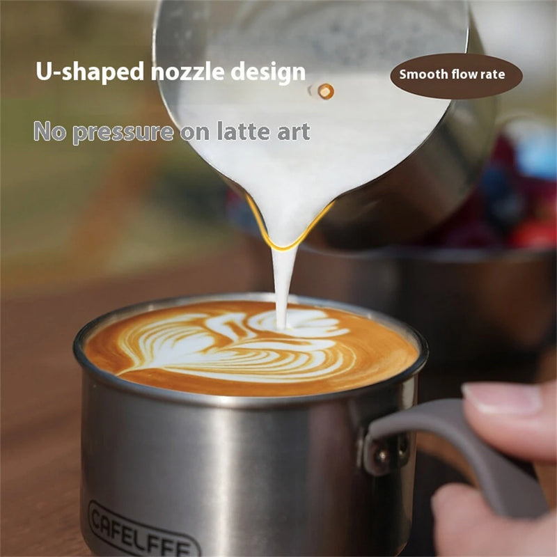 CAFELFFE Portable Manual Milk Frother Cup Stainless Steel Hand Pump Foam Maker Easy Cleaning Travel Use for Latte Cappuccino Coffee