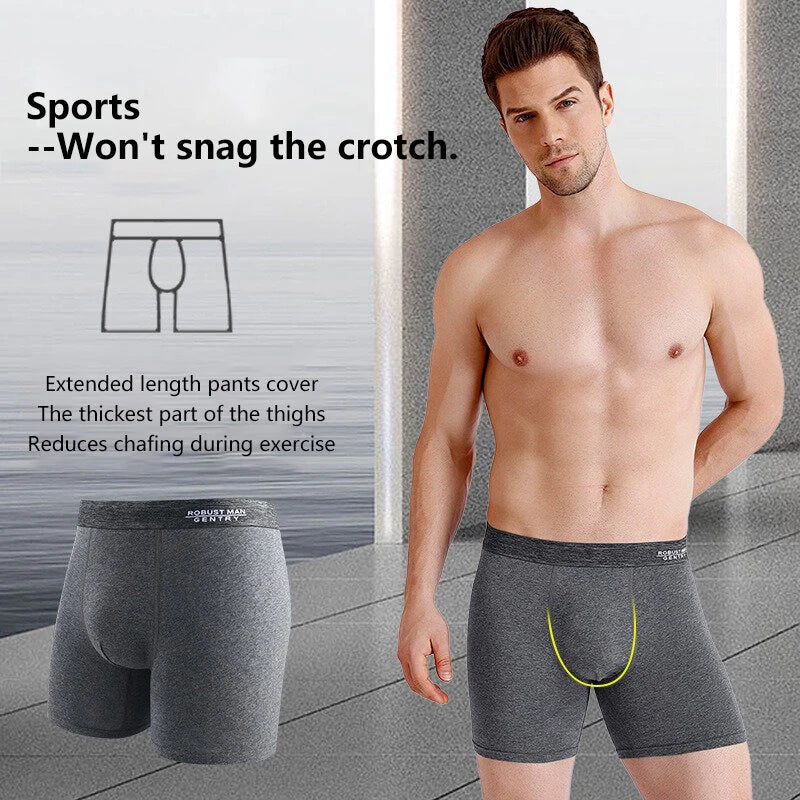 4pcs Cotton Long Style Men's Underwear Anti-wear Legs Comfortable Sports Boxer Briefs Set Anti-roll Hem Mid-waist Boxer Shorts Underwear Set