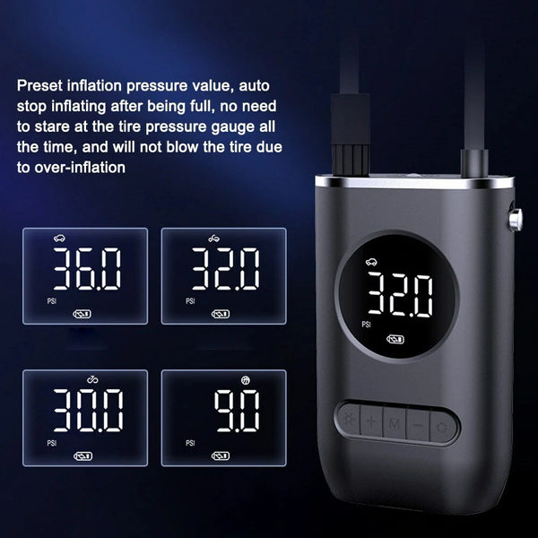 150PSI Wireless Bike Air Pump 70W Power Output 4000mAh Battery Digital Display LED Flashlight Auto-Off Smart Portable Fast Inflation Tire Pump for Bicycle Car Basketball