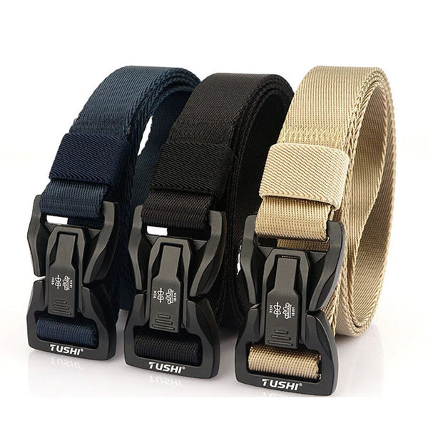 TUSHI Quick Release Metal Buckle Tactical Belt Breathable Elastic Military Belts For Men Stretch Pant Waistband Hunting Belt
