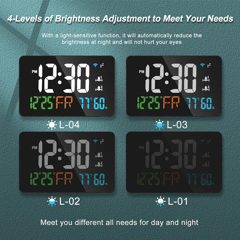 LED Graffiti Clock Automatic Time Calibration Wifi Temperature And Humidity Atomic Clock Mirror Clock  Four Levels of Brightness Adjustment