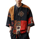 INCERUN Ethnic Style Mens Shirt, Mid-length Sleeve Stand Collar Loose Casual Shirt For Men Daily Vacation Streetwear