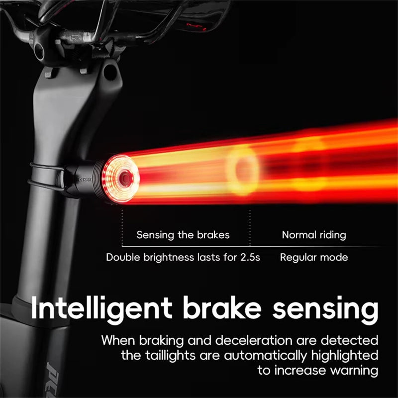 ROCKBROS Q0 Qzero Bicycle Taillight Smart Auto High Brightness Brake Sensing Waterproof LED USB Charging Bike Rear Light for Mountain Road Night Ride