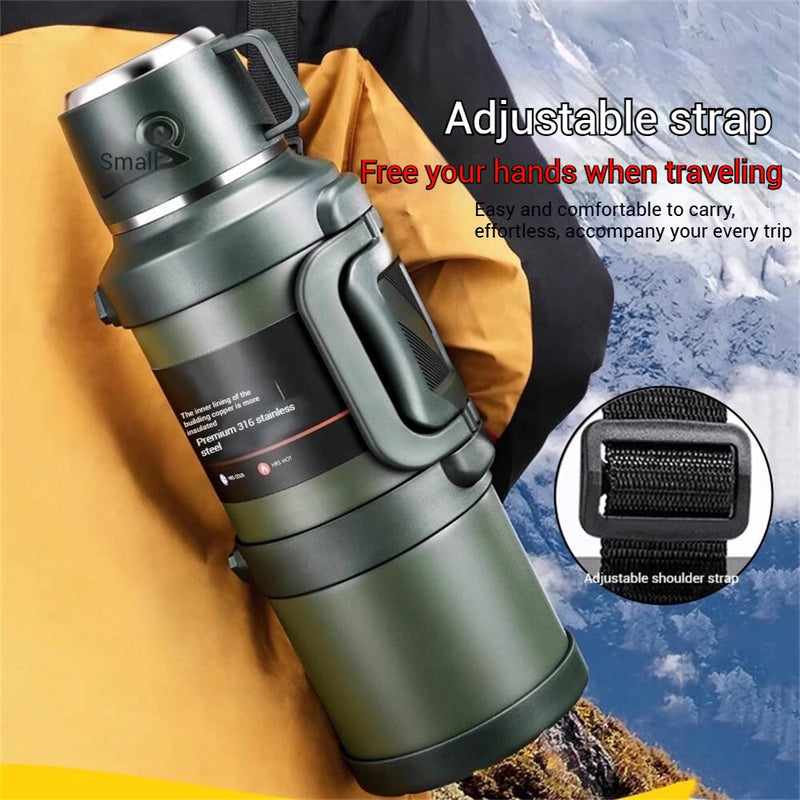 2.5L Vacuum Thermos Water Bottle 316 Stainless Steel Large Capacity Keep Warm Outdoor Travel Hiking Camping Traveling