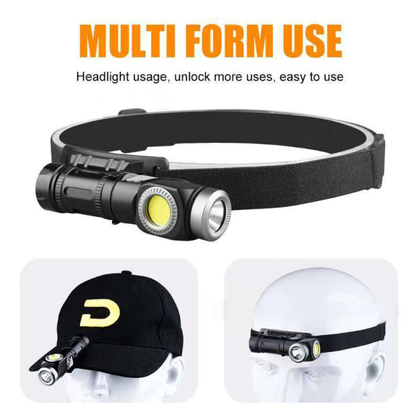 2 In 1 L-shape Flashlight LED Headlamp USB Rechargeable Bright Magnet Strong Mini Torch 90-Degree Adjustable Multi-Functional Outdoor Adventure Tool Compact Clip Light Waterproof Hiking Gear