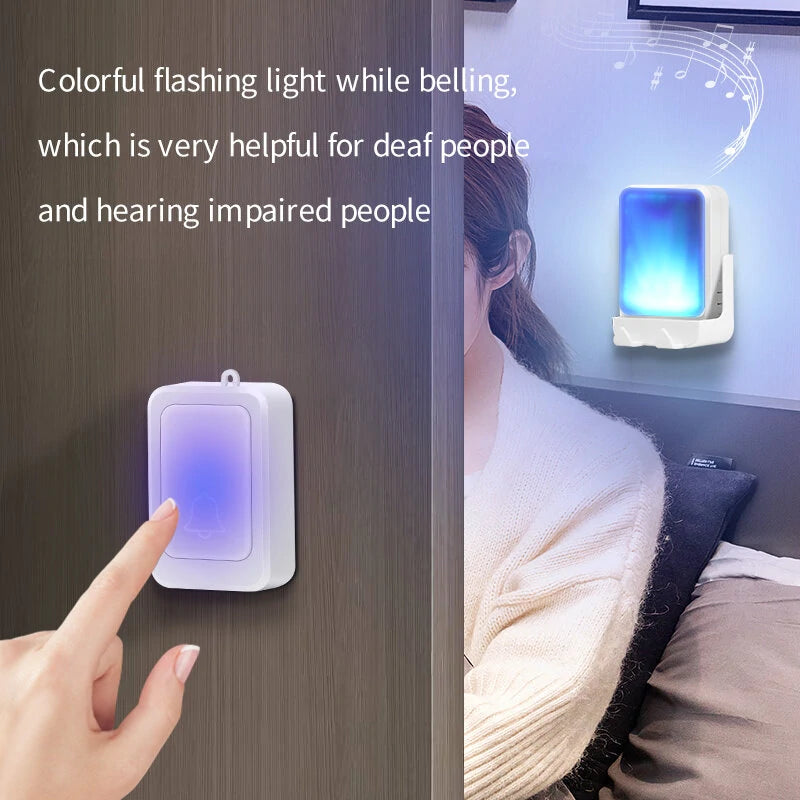 7 Colors Light Flash Changable Music Doorbell Volume Adjustable Built-in 28 Music Wire-free Wireless Door Chime Flash Bell Reminder for Deaf Old People Service Pager