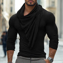 INCERUN Mens Draped Neck Ruffled Long Sleeve T-Shirt Comfortable Stretch Fabric Casual Tshirt for Male