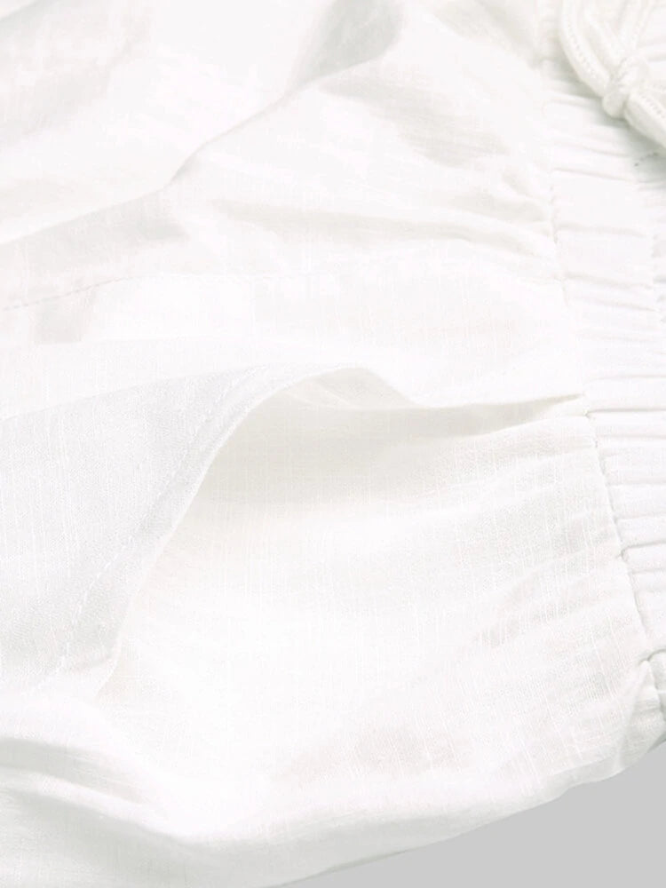 Wide Leg Women Loose Cotton Pure Color Elastic Waist Trousers Pants