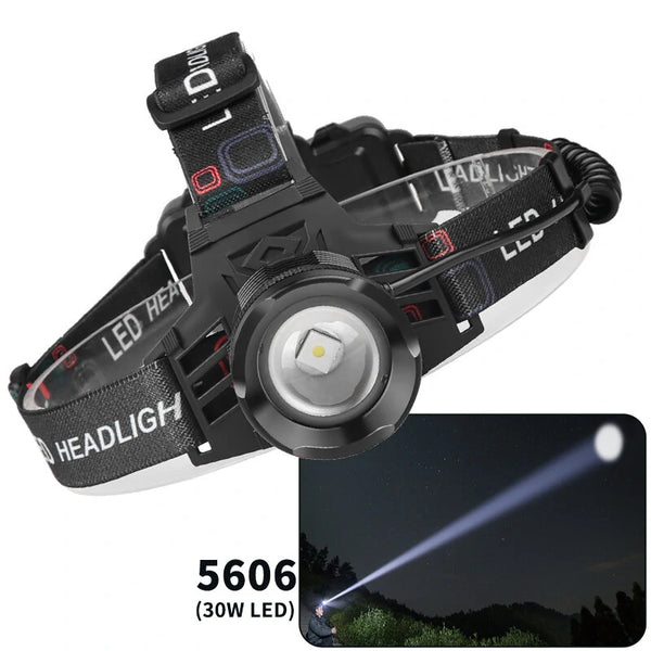 XHP70 30W LED White Blue Yellow Light USB Rechargeable Headlamp Ultra Light Bright LED Headlight Portable Front Head Light Fishing Flashlight with 18650 Battery