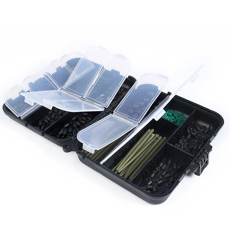 Anmuka 300pcs Carp Fishing Tackle Kit with Quick Change Rolling Swivels Speed Links Anti-winding Sleeves Hook Stops Beads Screws Rigs Fishing Accessories