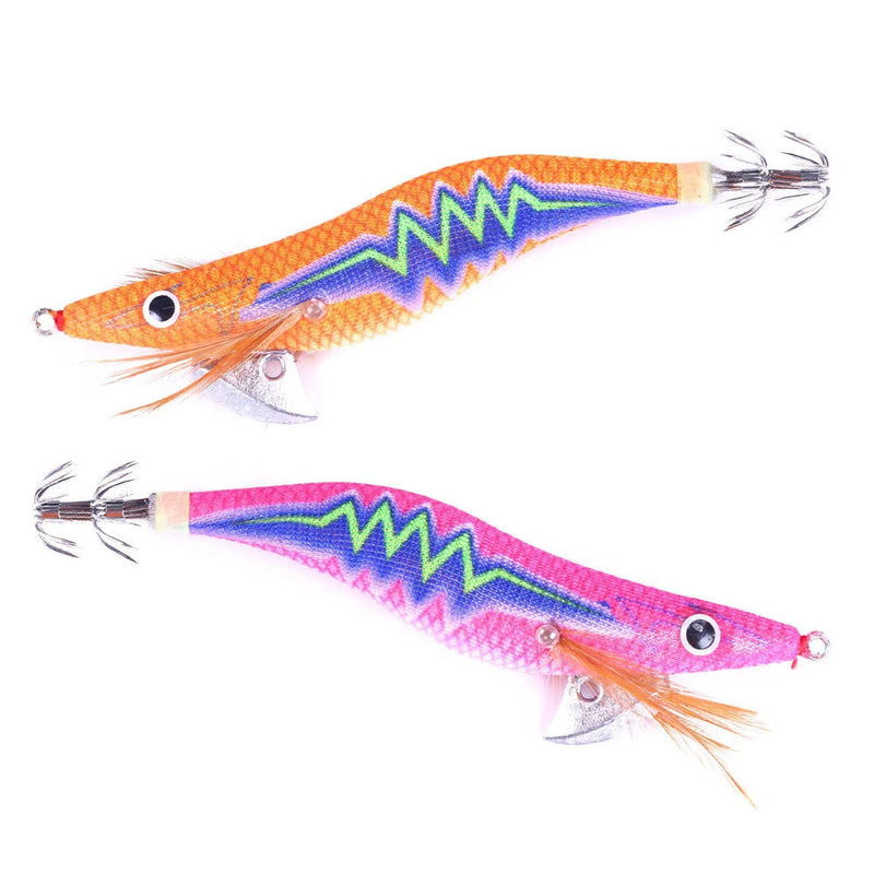 ZANLURE 10pcs Luminous Wooden Shrimp Fishing Lures Artificial Squid Hook Hard Bait for Octopus Cuttlefish