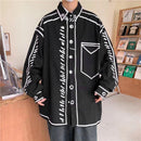 INCERUN Mens Comic Style Print Long Sleeve Shirt Fashion Funny Line Lapel Top for Male