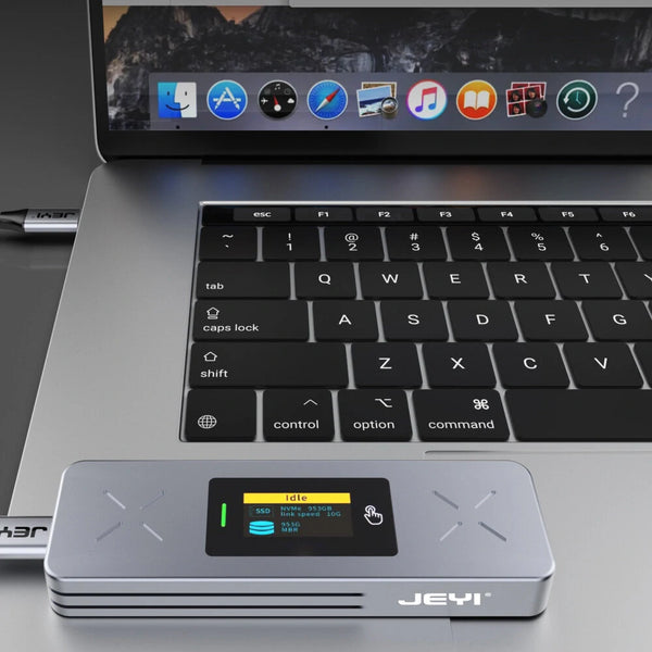 JEYI i9X Smart Display M.2 Dual Protocol SSD Enclosure USB 3.2 Gen 2 10Gbps M.2 NVMe SATA SSD Case Support M-Key B +M Key UASP Trim