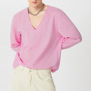 INCERUN Men Fashion V-neck Long Sleeve T-shirt Comfy Loose Fit Solid Color Tshirt Top for Men Plus Size, Spring Fall