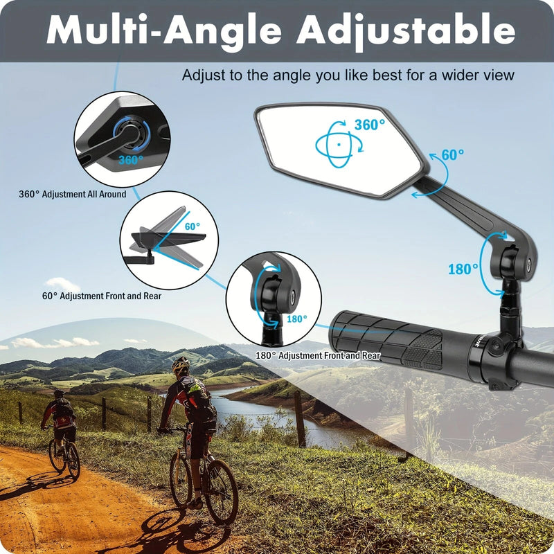 2pcs Bike Handlebar Mirrors For Bicycle Ebike Scooter Snowbike Adjuatable Wide Angle Rear View And 360 Rotatable Safety Galss Design