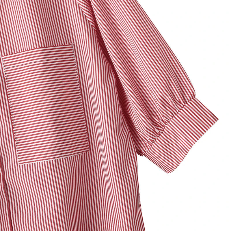 ZANZEA Women's Striped Shirt Summer 3/4 Sleeve Lantern Sleeve Front Pockets Casual Blouse Top
