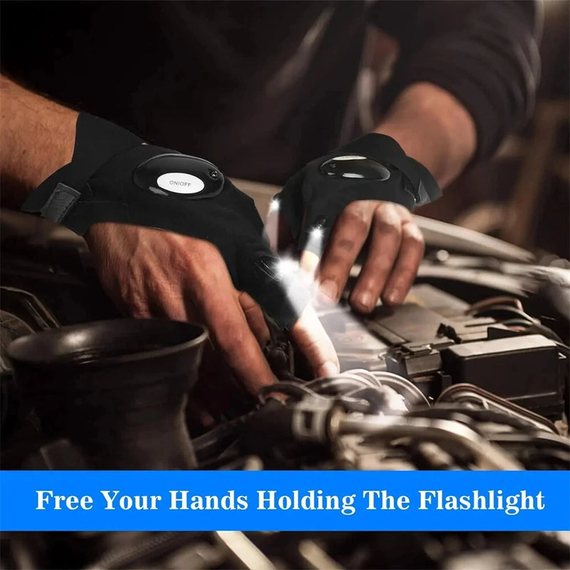 ZANLURE LED Flashlight Fishing Half Finger Gloves for Outdoor Night Cycling Camping Hiking Sports Gloves with Lamp Lighting