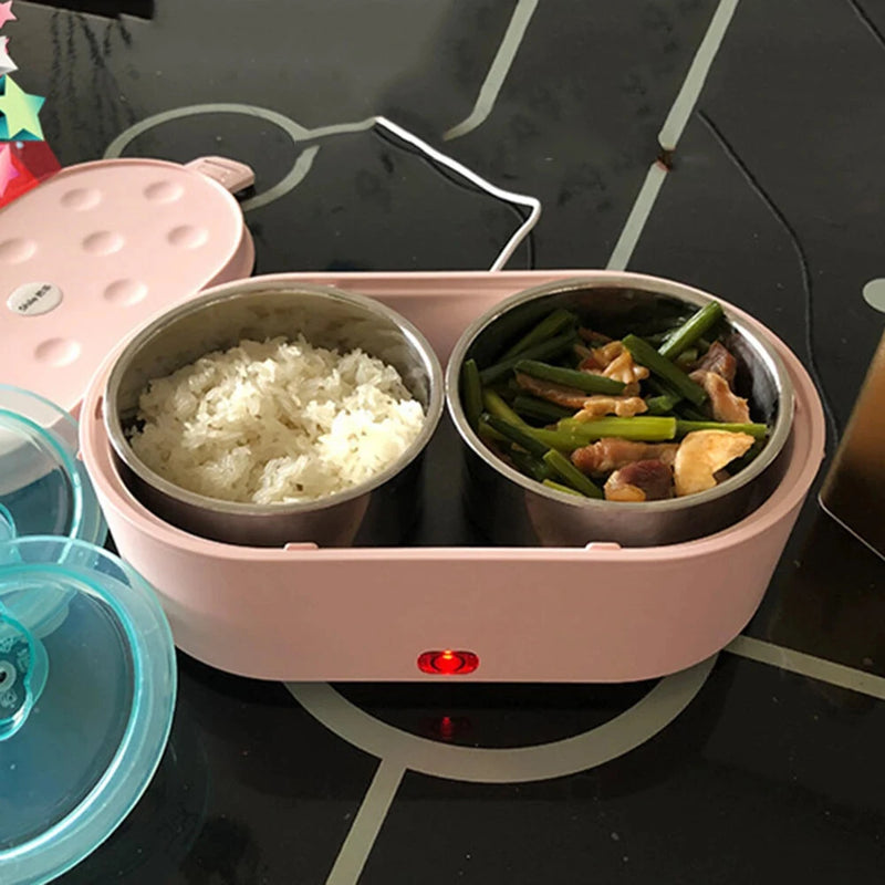 800ML Portable Mini Electric Lunch Box USB Charging Food Heating Container Car Home Rice Food Container Stainless Steel Lunch Bento Box