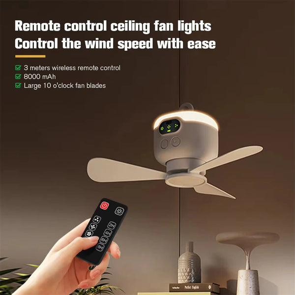 IPRee Portable Ceiling Fans 8000mAh Outdoor Camping Fan Tent Ventilator Cooler Rechargeable Electric Fan Remote Control LED Lighting