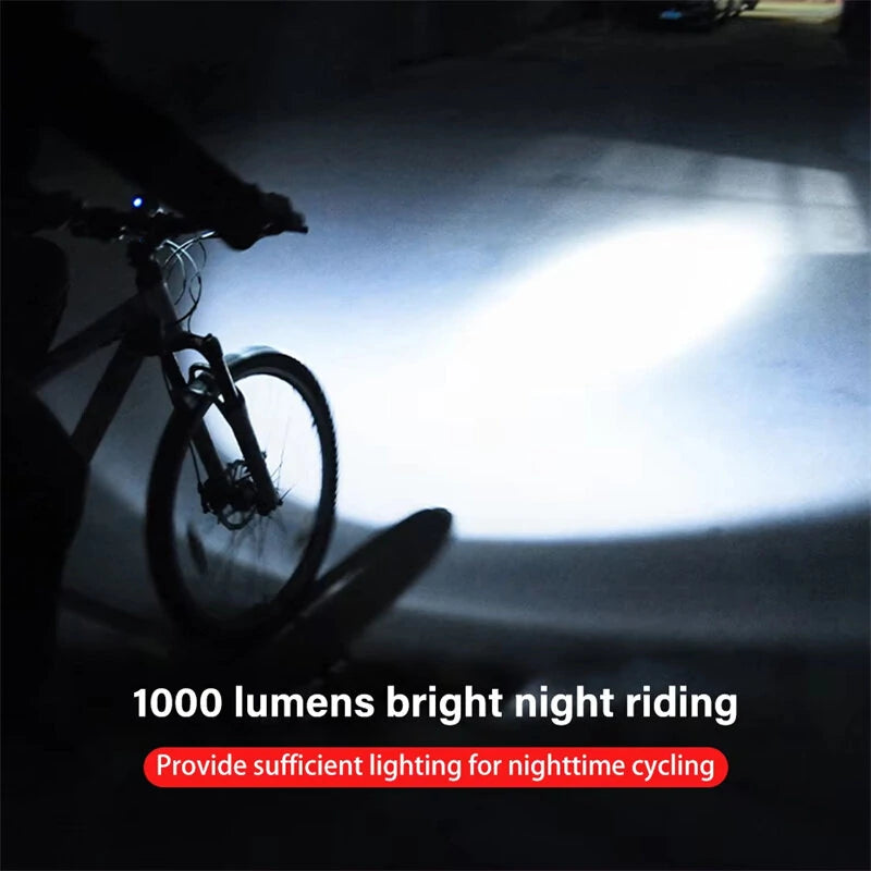 Bikight 4 in 1 Solar Bike Headlight 1000Lm Brightness 4000mAh Battery Power Bank 8 Light Modes Waterproof Bicycle Front Light with 130db Horn for Night Cycling