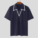 INCERUN Mens Fashion Design Spliced Collar Shirt Comfortable Fabric Short Sleeve Zipper Lapel Top for Male S-5XL