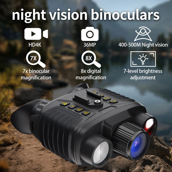 IPRee NV8360 4K 36MP Infrared Night Vision Binoculars 4500mAH Battery 8X Digital Zoom 500 Meters Darkness Goggles with Tactical Flashlight