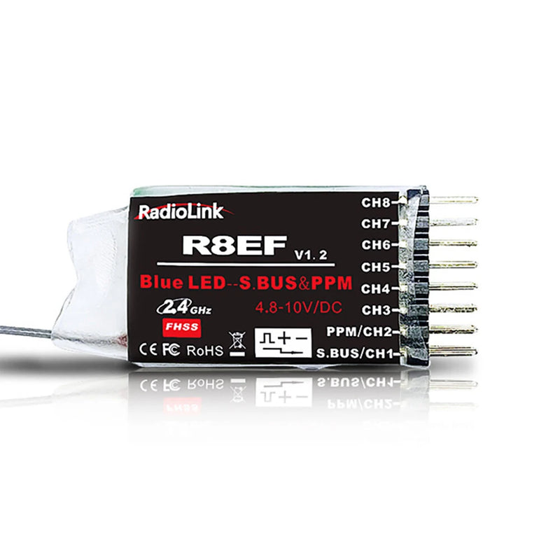 RadioLink R8EF 2.4GHz 8CH Long Distance PWM PPM SBUS RC Receiver for T8FB T8S RC Transmitter RC Airplane Car Boat