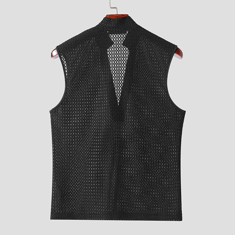 INCERUN Mens Textured V-Neck Sleeveless Tank Micro Sheer Comfortable Breathable Vest