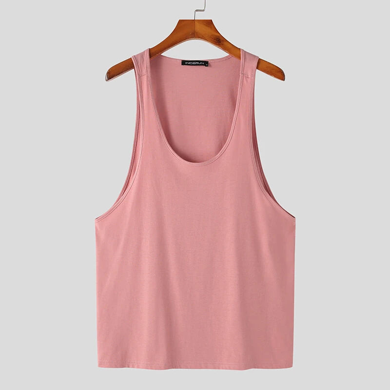 INCERUN Mens Tank Top Solid Color Sport Tanks Scoop Neck Tank Top Summer Comfy Gym Sleeveless Top