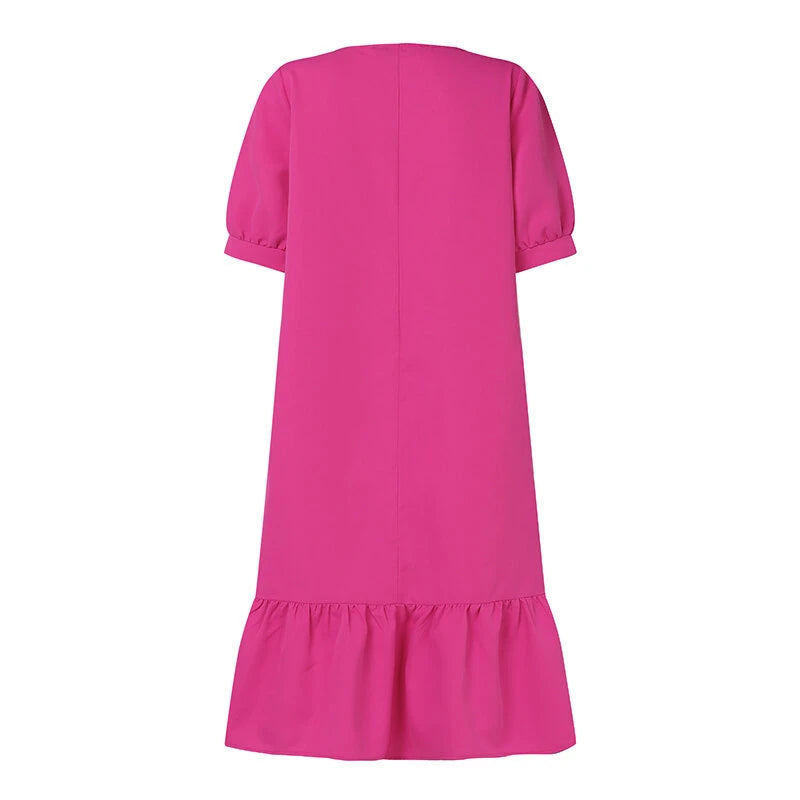 ZANZEA Women's Dresses Summer Vintage Casual Lantern Sleeve Ruffled Trim Square Neck Loose Solid Dress