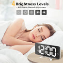 Smart LED Mirror Digital Clock Alarm Clock LED Digital Clock Auto Dimming Mirror Rechargeable Digital Clock for Bedrooms 4 Level Brightness&2 Level Volume