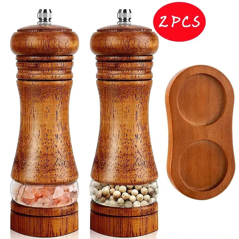 6 Inch Salt and Pepper Grinder Set Pepper Mill Hand Fresh Grind Seasoning Bottle Ceramic Core Solid Wood Pepper Grinder
