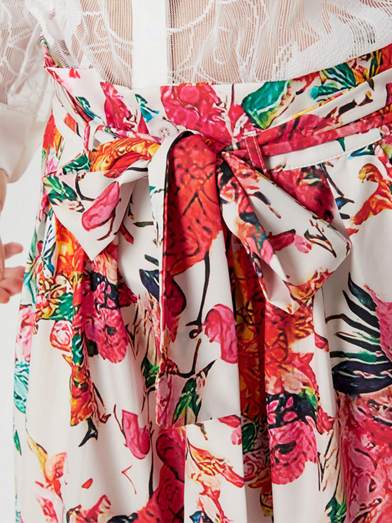 INCERUN Mens Pant High Rise Lace Up Long Trousers Fashion Flowers Print Wide Leg Pants Leisure Men Bottoms