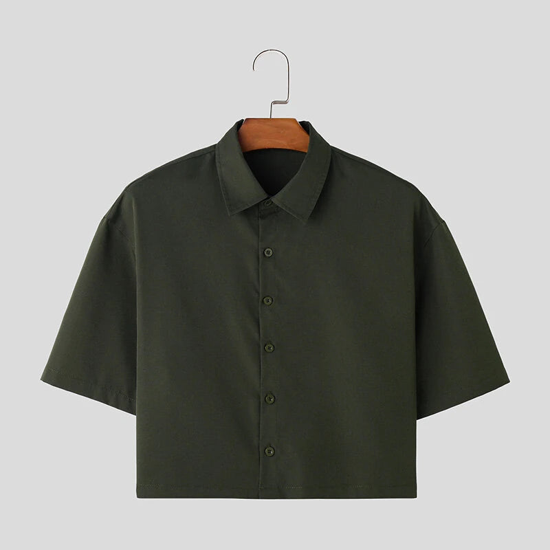 INCERUN Men Two Pieces Set Fashion Solid Color Short Shirt + Pants Summer Casual Daily Mens Clothing Set