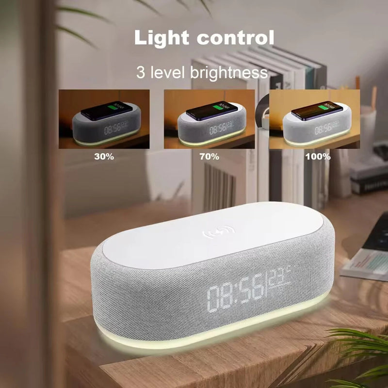 4-In-1 Desktop Clock USB Wireless Charging Night Light Thermometer Alarm Clock Wireless Charger Pad Stand Alarm Bedroom Lamp Night Light Desk Clock Temperature Thermometer Fast Charging Dock Station