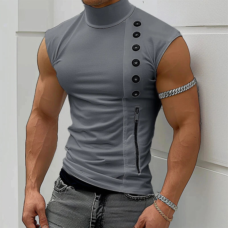 INCERUN Mens Casual Daily Print Vest Stretch Turtleneck Tank Top for Male