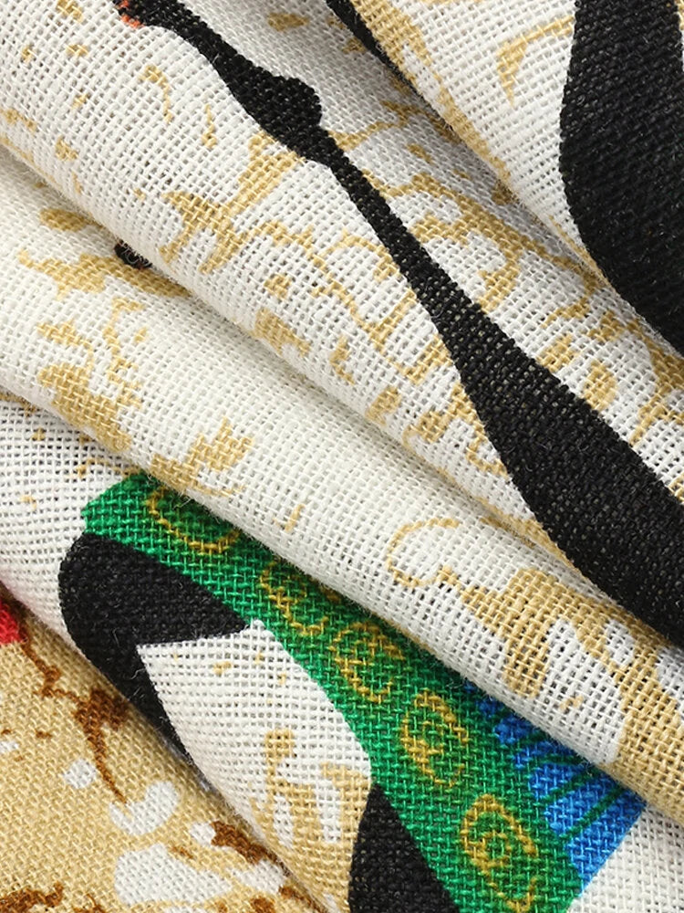 Women Ethnic Style Figure Print Round Neck Short Sleeve Loose Baggy Maxi Dresses