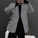 INCERUN Mens Lace-Up Design Long Sleeve Blazer Fashion Loose Fit Solid Color Casual Suit for Male