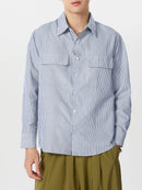 INCERUN Mes Daily Casual Striped Shirt with Double Breast Pocket