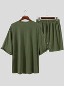 Mens Solid Drop Shoulder Casual Two Piece Outfits