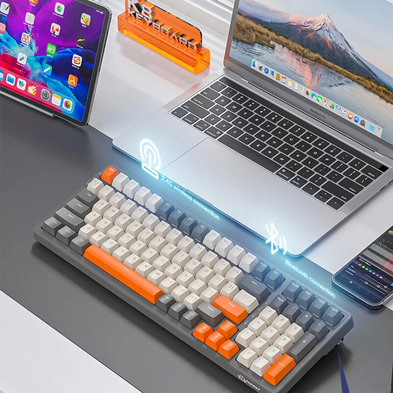 WOLF OF WILDERNESS K8 100 Keys Wireless bluetooth Mechanical Gaming Keyboard Tri-mode Connection Gasket Structure Hot Swappable RGB Light Customed Gamer Keyboards for Laptop Computer