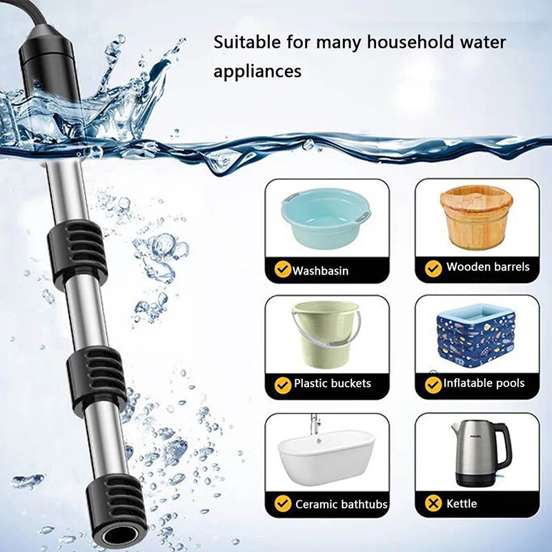 Tevorex Immersion Water Heater with Thermostat Temperature Control Portable Bathtub Bucket Submersible Heater Pool Heater for Inflatable Above Ground Swimming Pool-EU plug