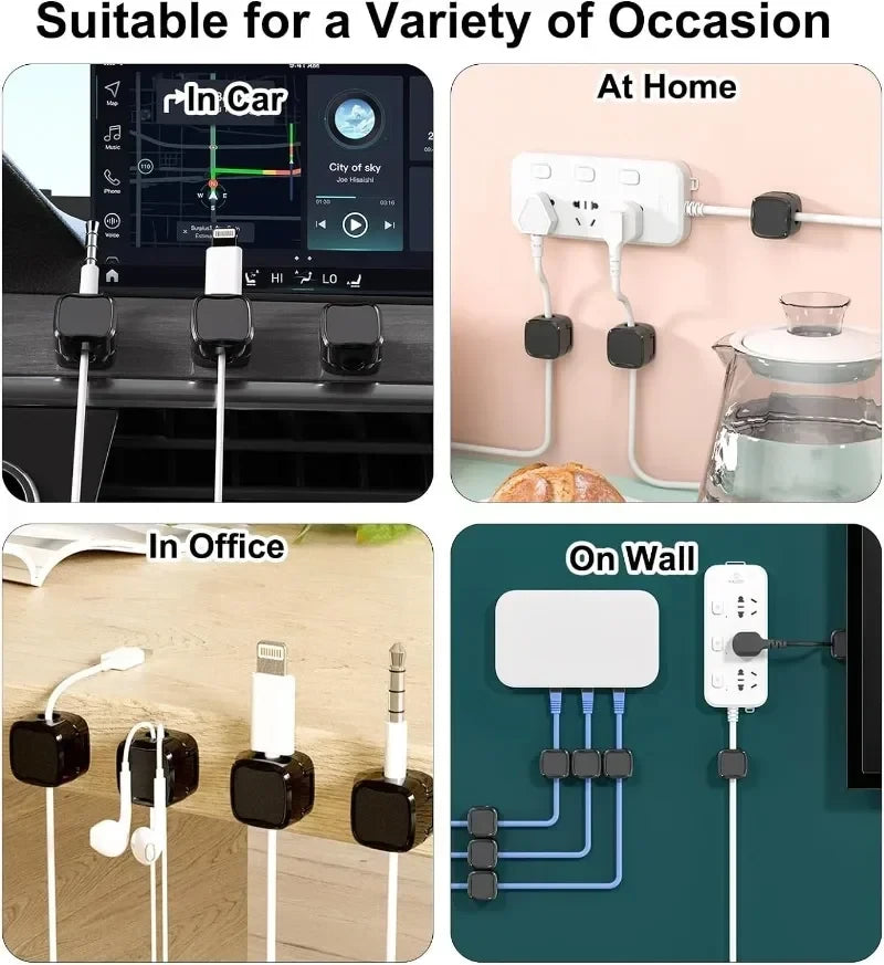 24pcs Magnetic Cable Holder Square Cable Organization Mini Magnetic Cable Clips Self-Adhesive Adjustable Cable Holder Wire Keepe Manager for Home Office Desktop