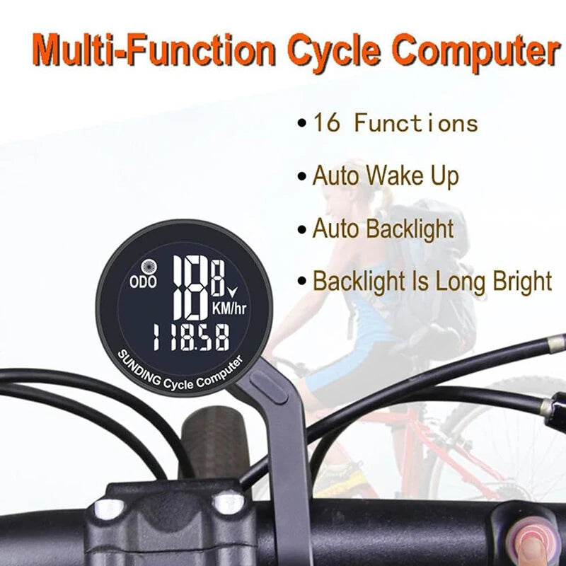 SunDing Wireless Bicycle Computer 16 Functions Waterproof Automatic Backlight Sensor Bike Speedometer Bicycle Odometer Stopwatch with Remote Control for MTB Road Cycle